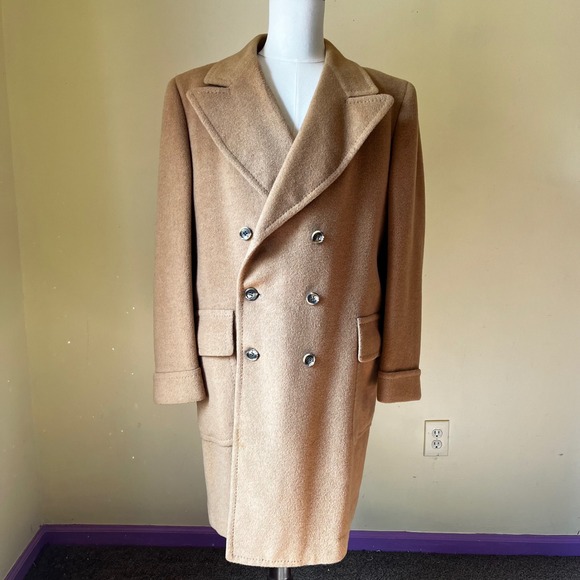 Vintage  100% Camel Hair Double Breasted Coat 70s 80sMen's Large - Picture 1 of 10